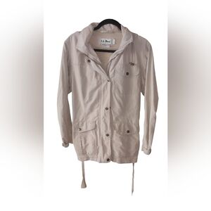 LL Bean Women's Lightweight Jacket Removable Hood Khaki Belted SZ Small